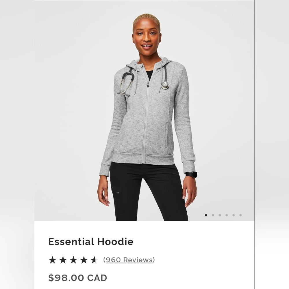 Figs Essential Hoodie - Heather Gray / Size Small